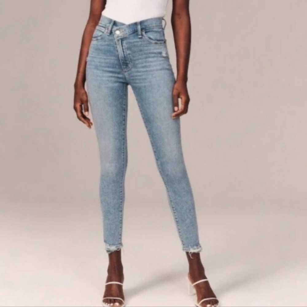 Abercrombie & Fitch High-Rise Super Skinny Ankle Jean in Ripped Light Wash